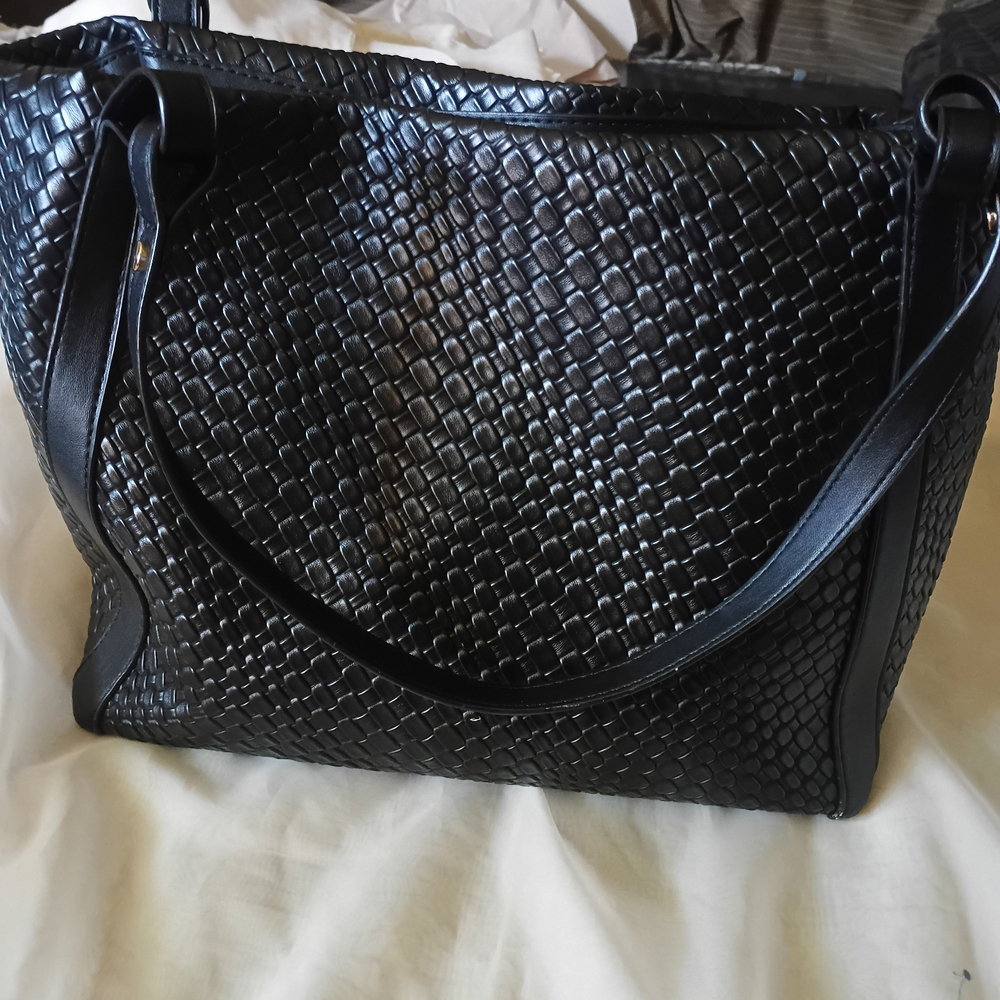 ASOS Design Black Leather Weave Tubler Tote Handbag